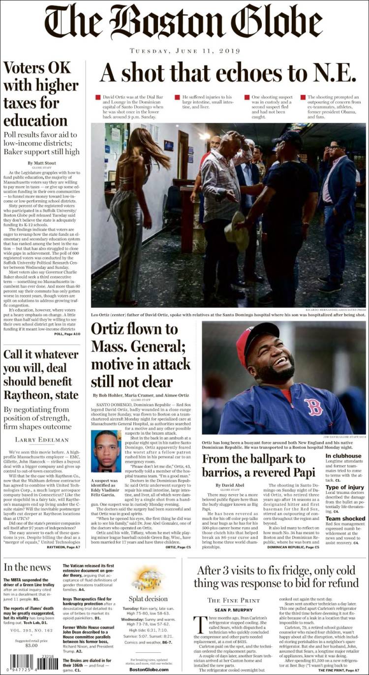 Portada de Boston Globe (USA)