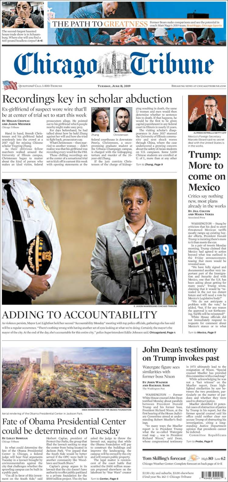 Portada de Chicago Tribune (USA)