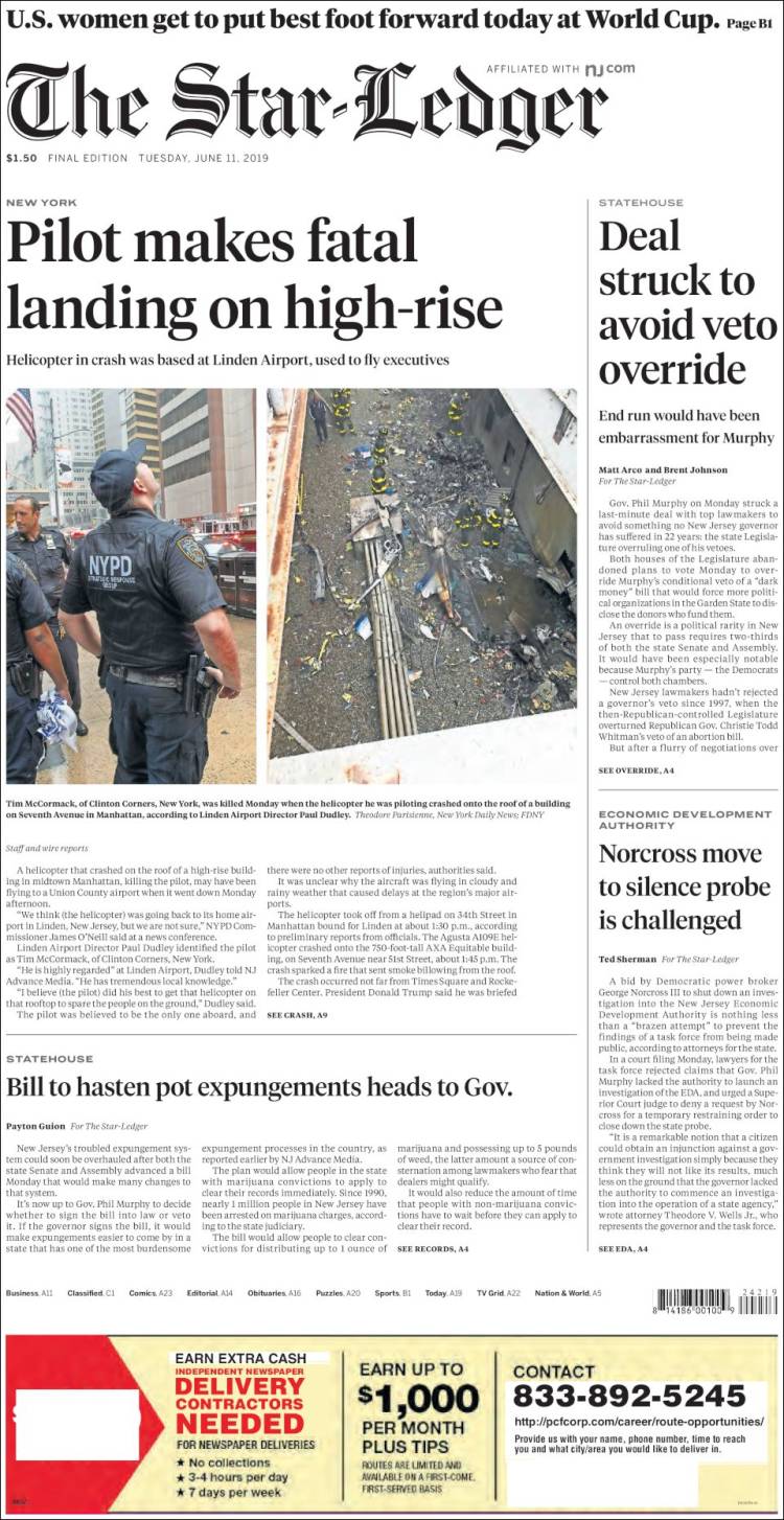 Portada de Star-Ledger (USA)