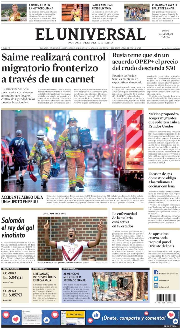 Portada de Universal (Venezuela)