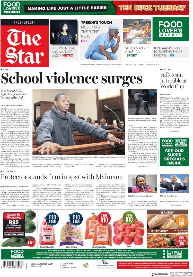 Portada de The Star (Sud&aacute;frica)