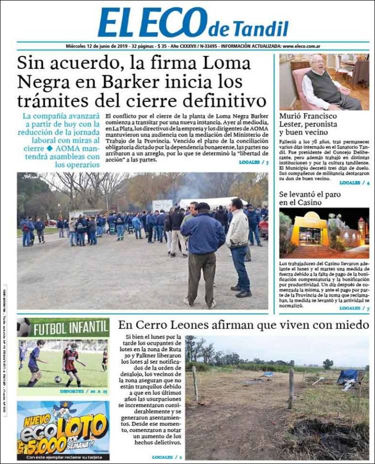 Portada de El Eco de Tandil (Argentina)