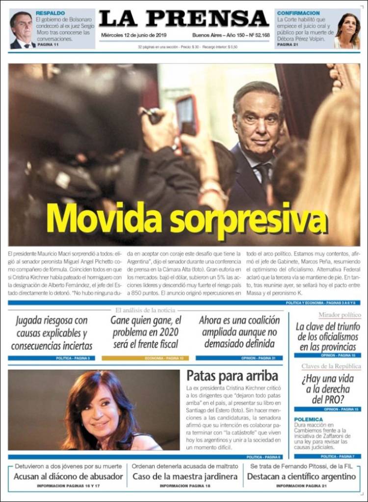 Portada de La Prensa (Argentina)