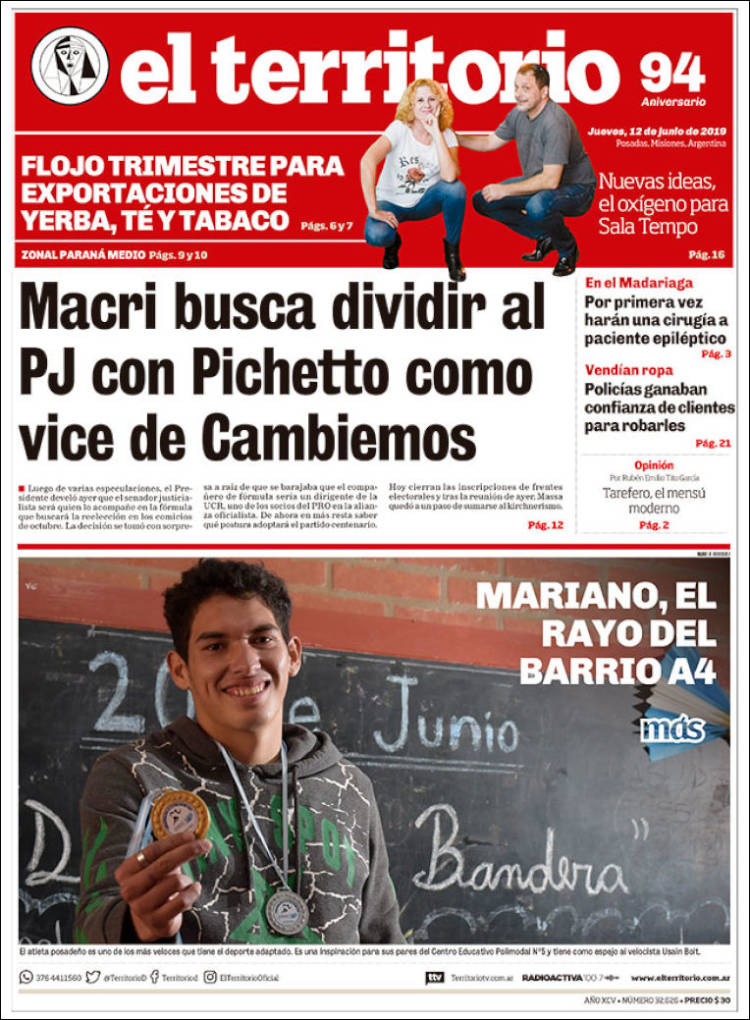 Portada de El Territorio (Argentina)