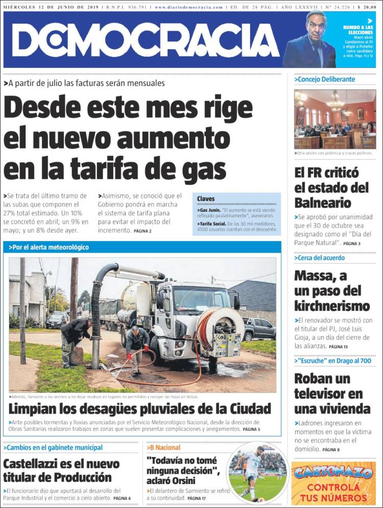 Portada de Diario Democracia (Argentina)