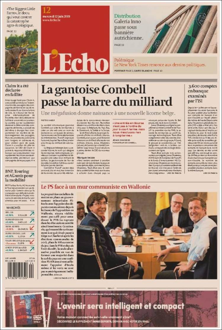 Portada de L'Echo (Belgique)