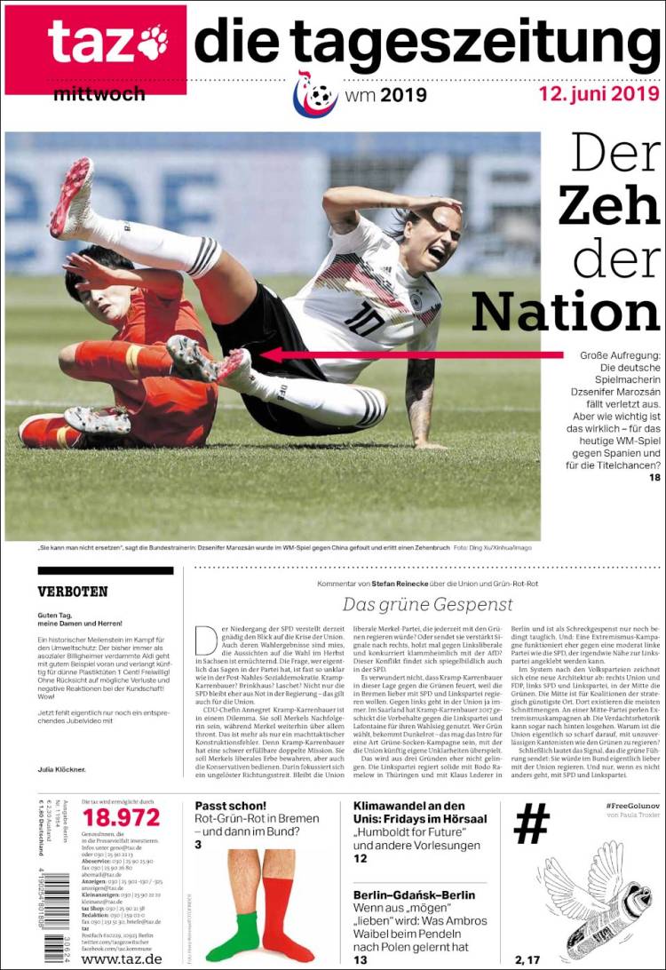 Portada de Die Tageszeitung (Allemagne)
