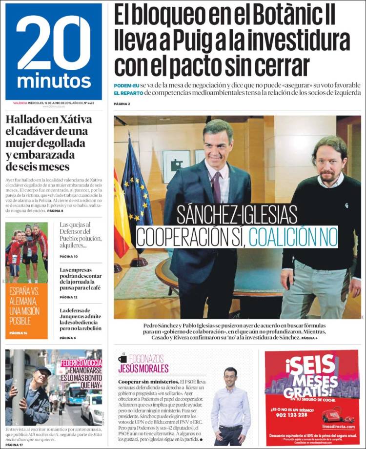 Portada de 20 Minutos - Valencia (España)