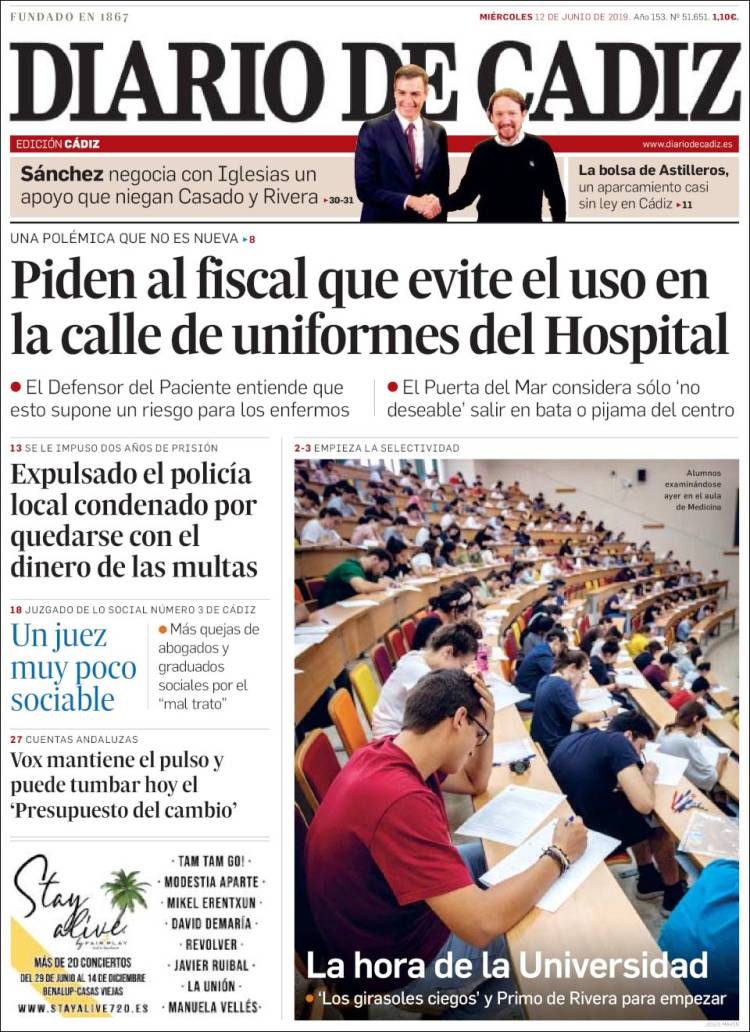 Portada de Diario de Cádiz (España)