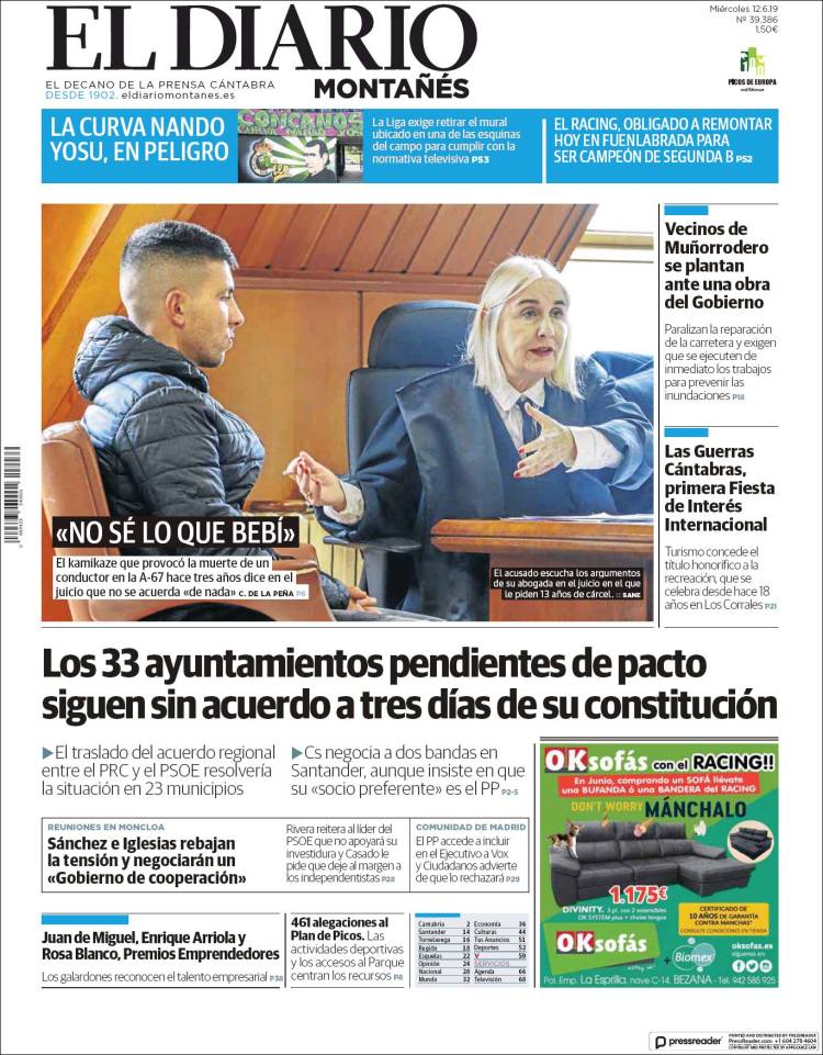 Portada de El Diario Montañés (España)