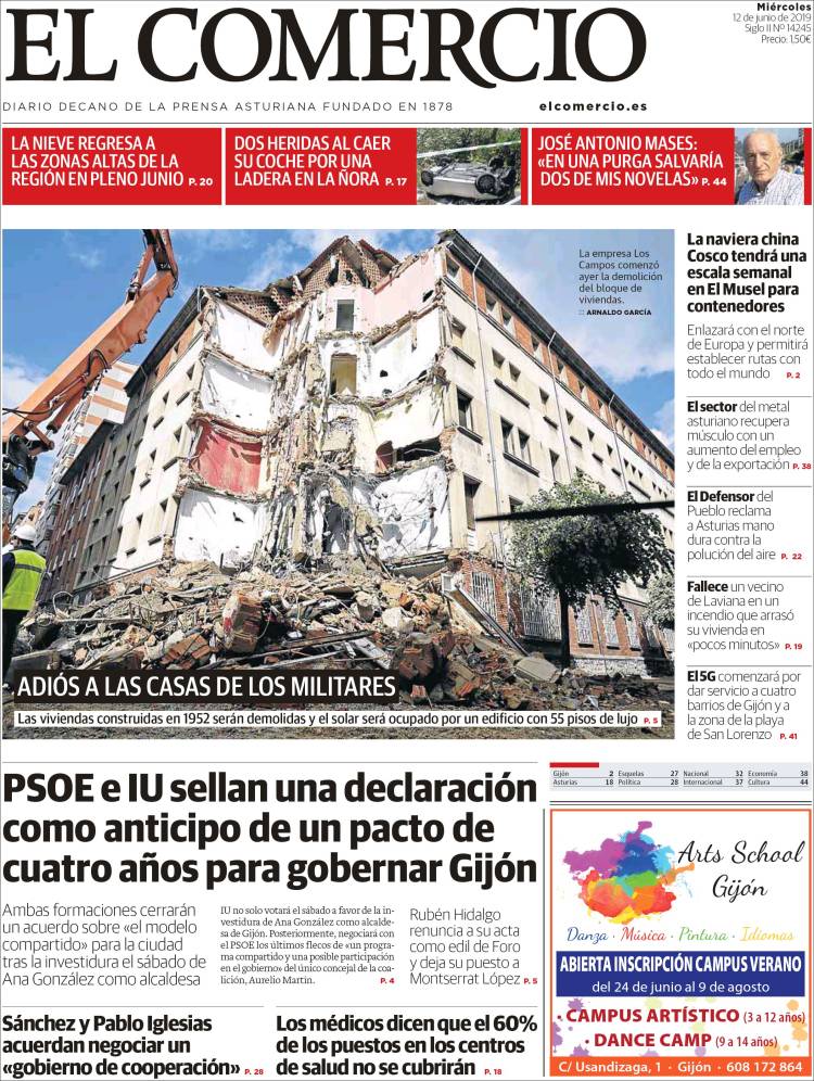 Portada de El Comercio - Gijón (España)