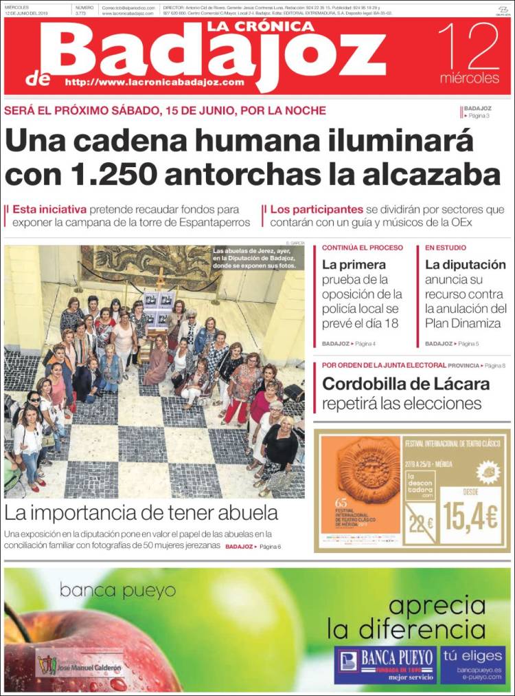 Portada de El Periódico de Extremadura (España)