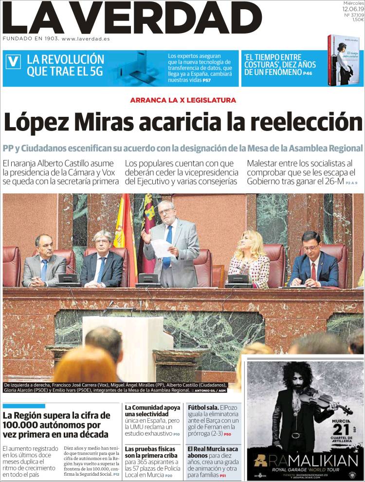 Portada de La Verdad de Murcia (España)