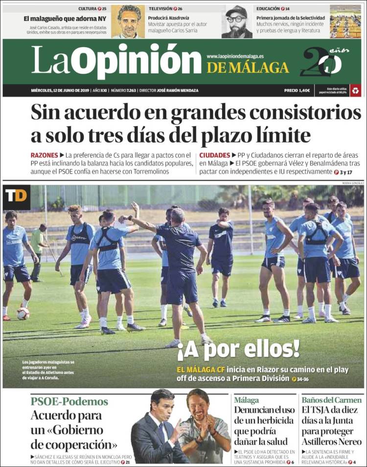 Portada de La Opinión de Málaga (España)