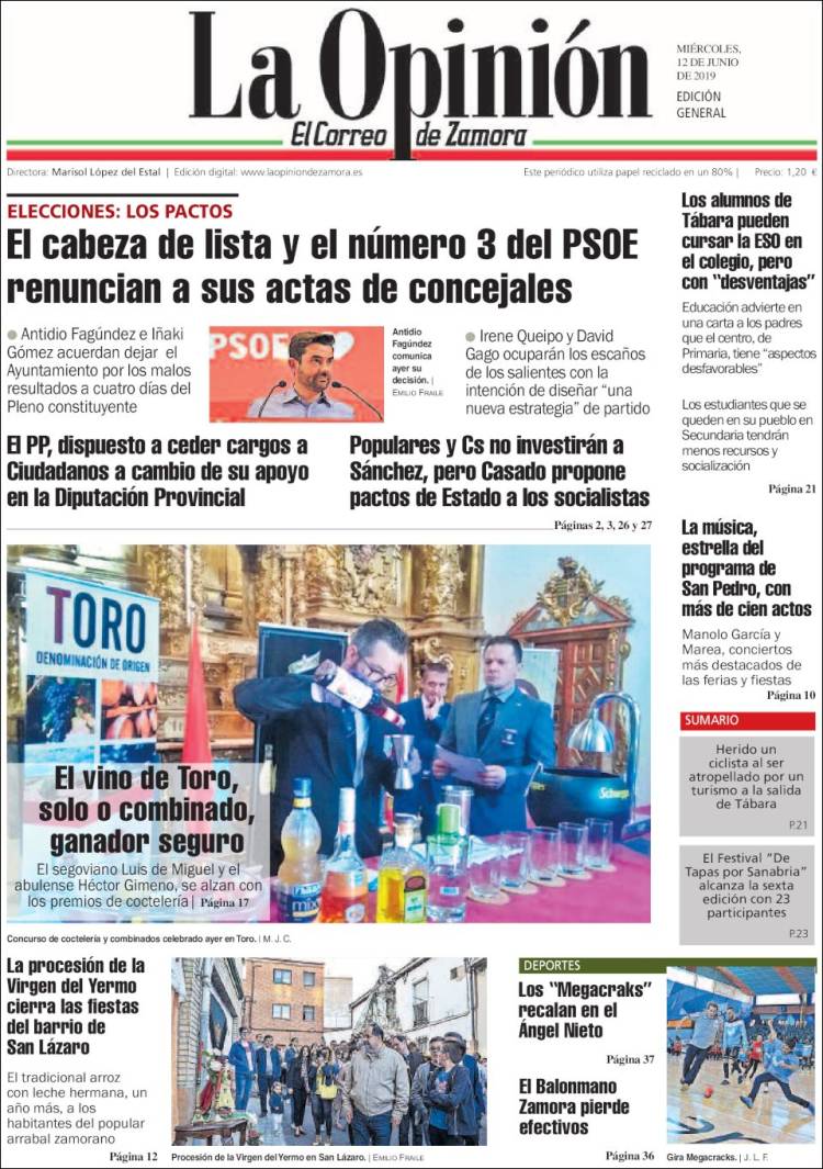 Portada de La Opinión - El Correo de Zamora (España)