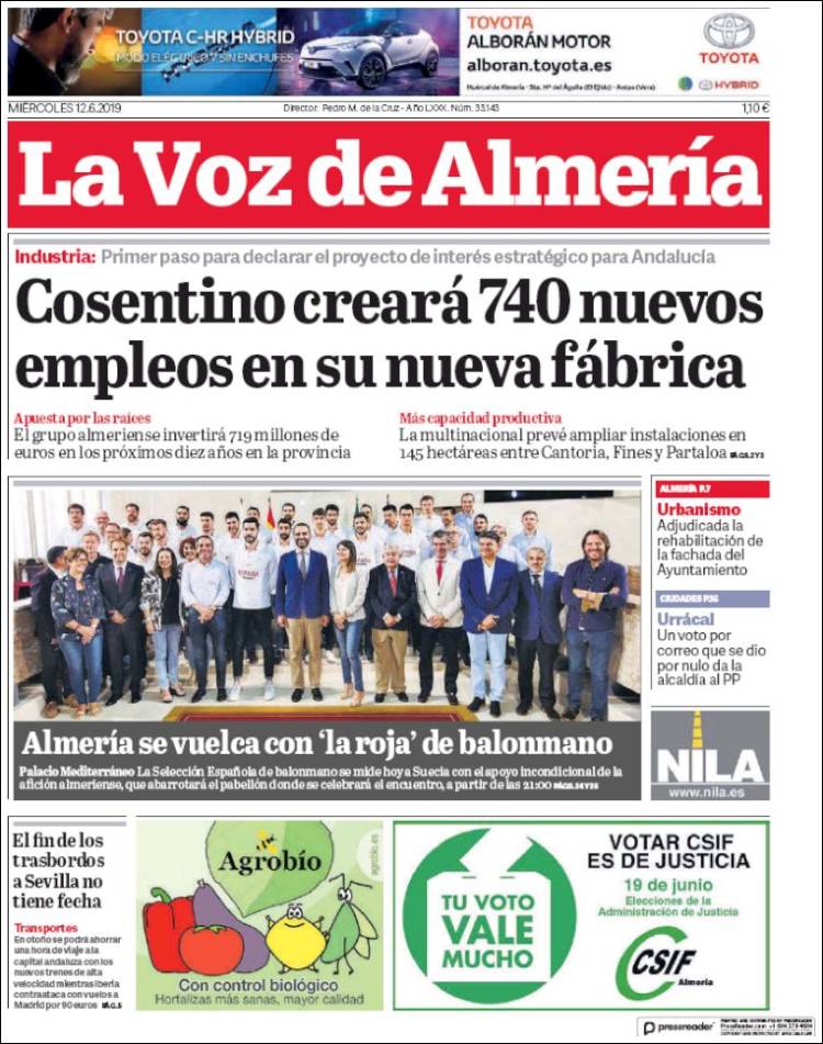 Portada de La Voz de Almería (España)