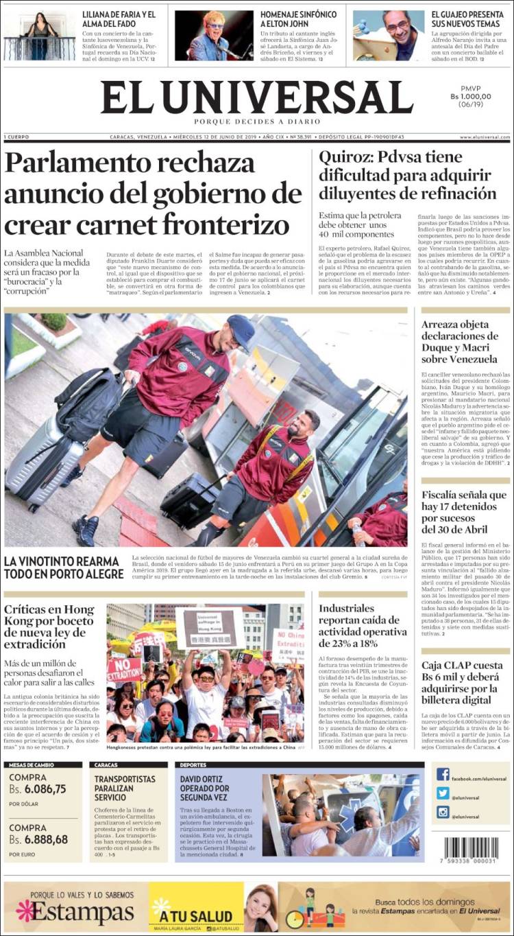 Portada de Universal (Venezuela)