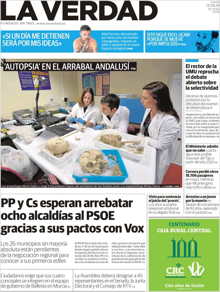 Portada de La Verdad de Murcia (España)