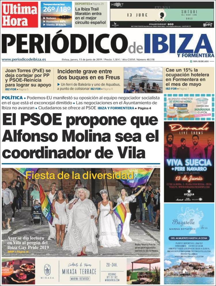 Portada de Periódico de Ibiza (España)