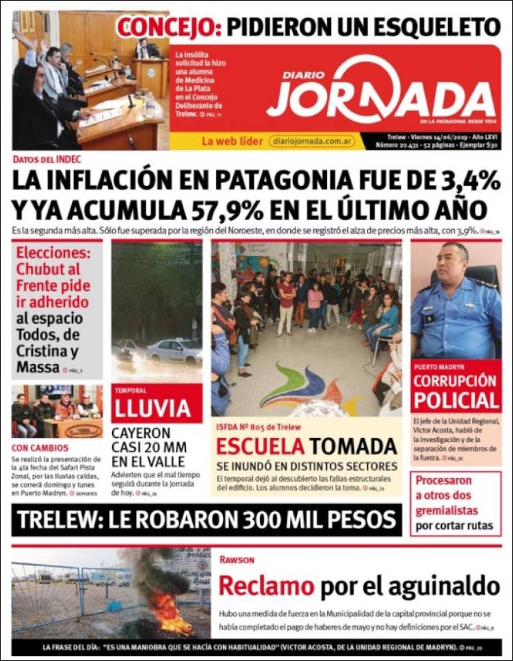 Portada de Diario Jornada en la Patagonia (Argentina)