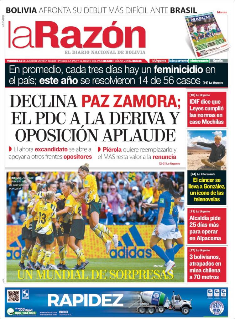 Portada de La Razón (Bolivia)