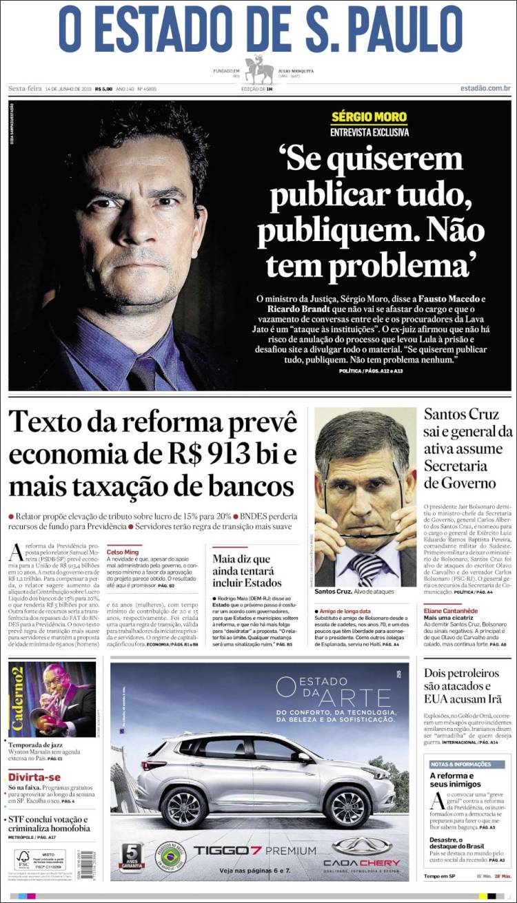 Portada de O Estado de São Paulo (Brasil)