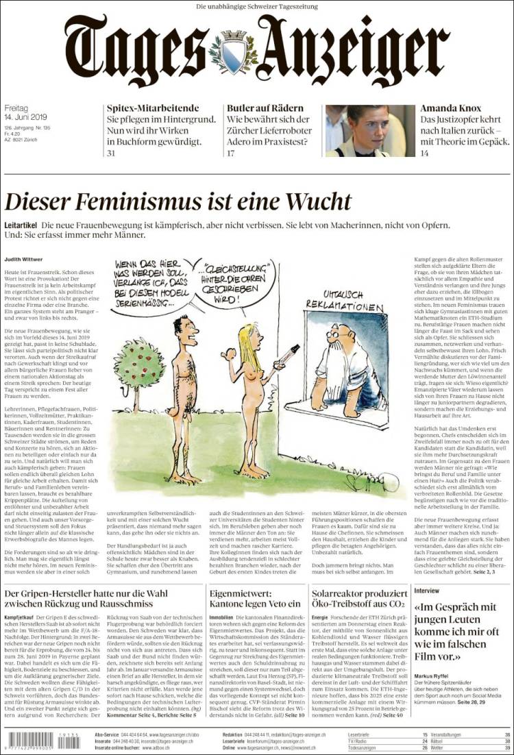 Portada de Tages-Anzeiger (Suiza)
