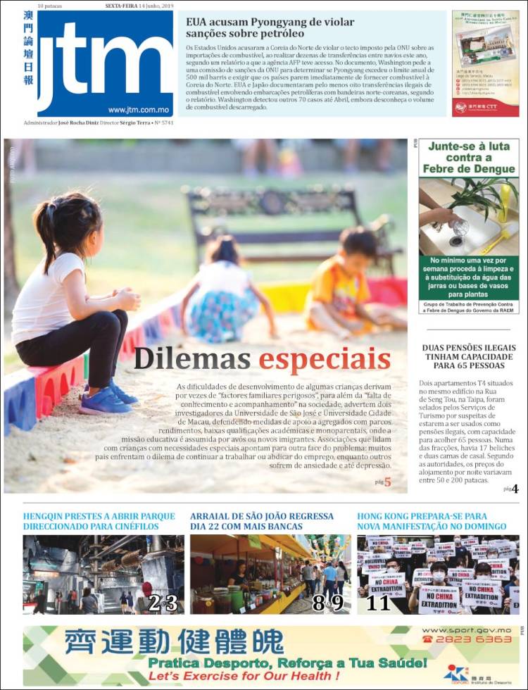 Portada de Jornal Tribuna de Macau (China)