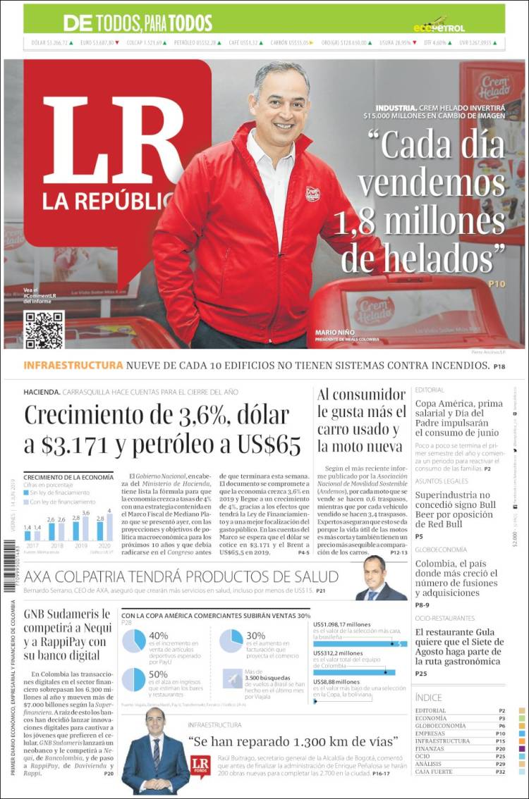 Portada de La Republica (Colombia)