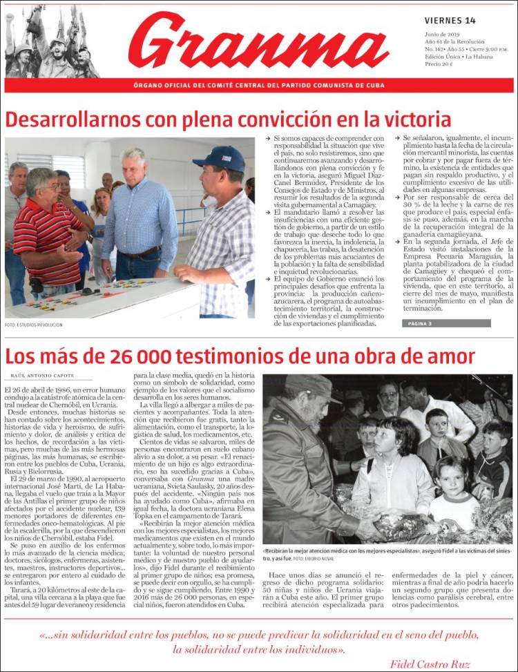 Portada de Granma (Cuba)