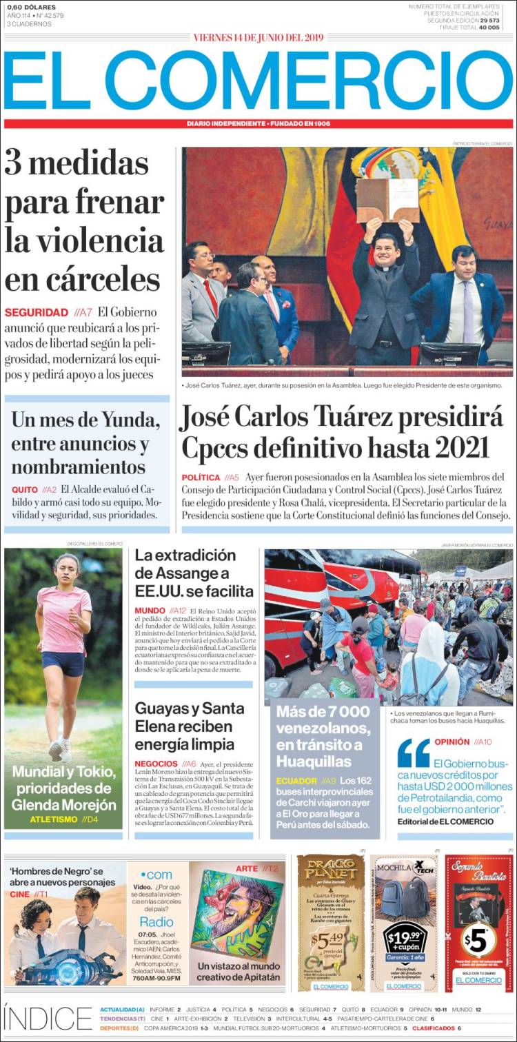 Portada de El Comercio (Ecuador)