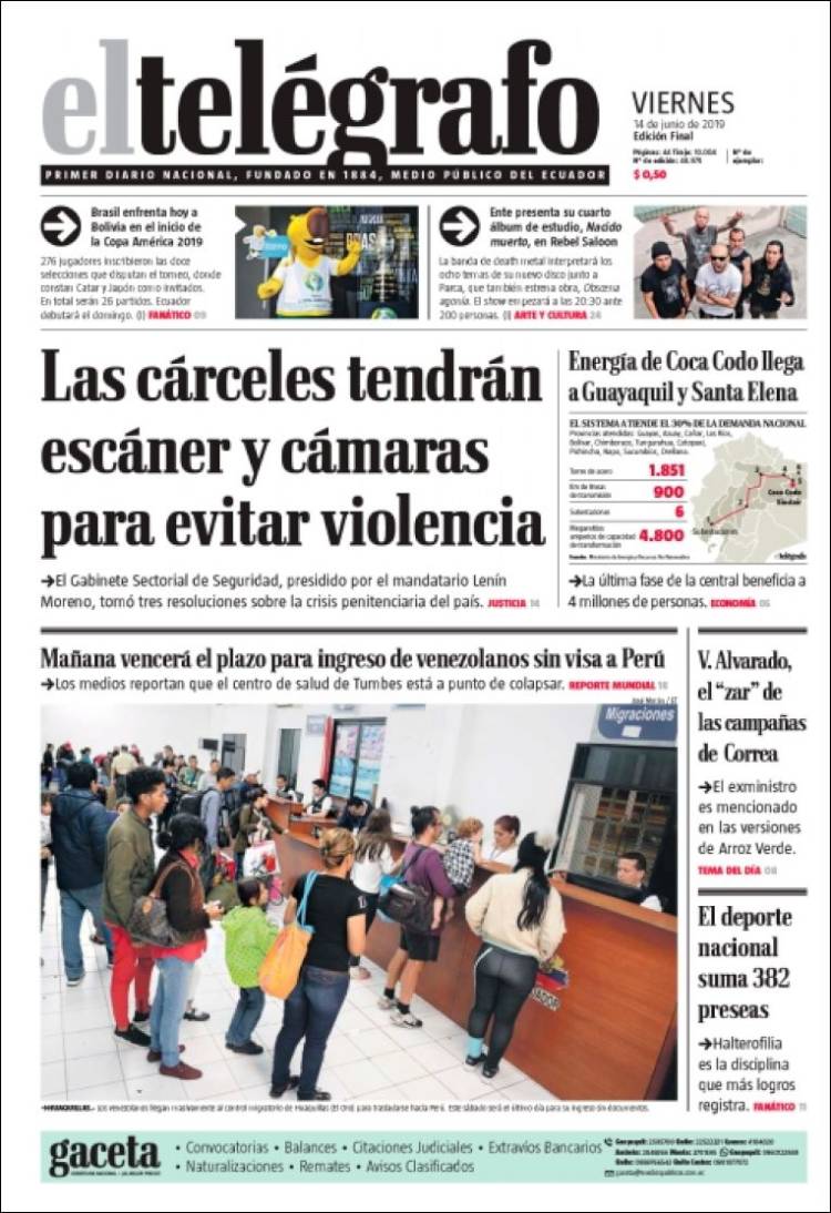 Periódico El Telégrafo Ecuador Periódicos De Ecuador Edición De Viernes 14 De Junio De 2019 