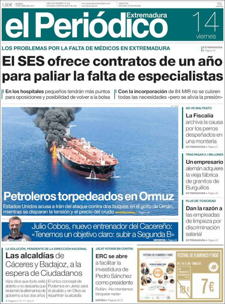 Portada de El Periódico de Extremadura (Espa&ntilde;a)