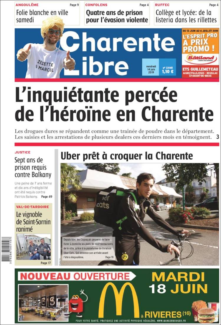 Journal Charente Libre (France). Les Unes des journaux de France ...