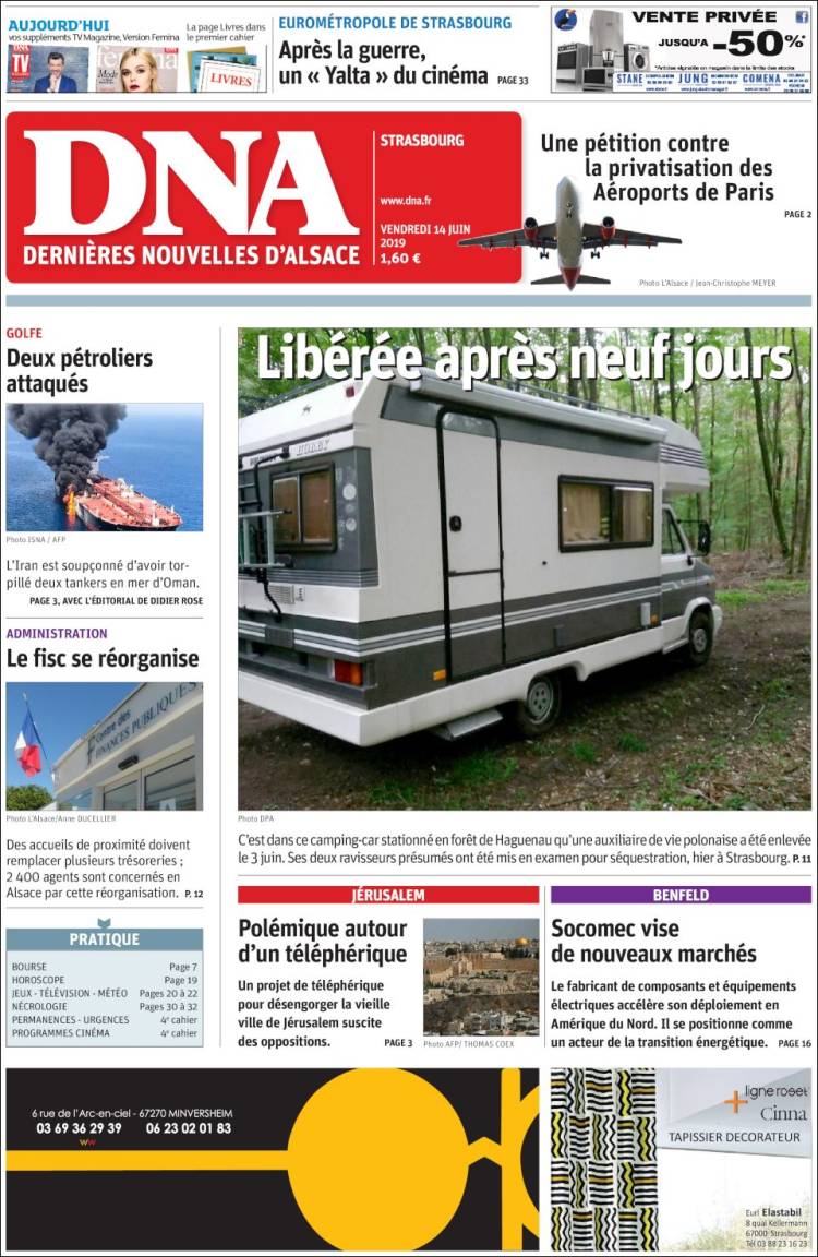 Portada de Les Dernières Nouvelles d'Alsace (France)