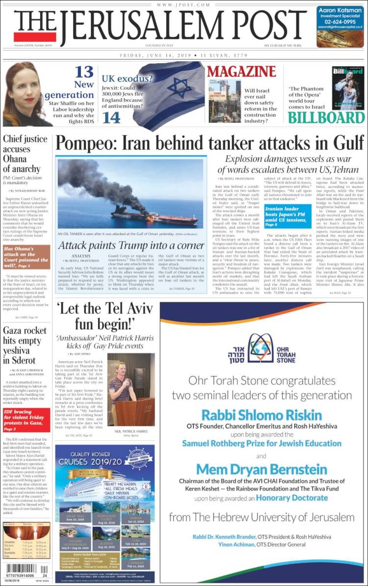 Portada de The Jerusalem Post (Israel)