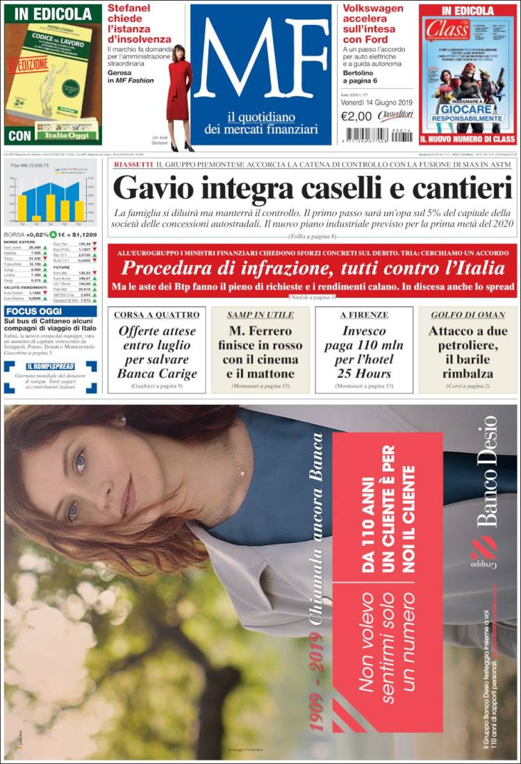Portada de Milano Finanza (Italia)