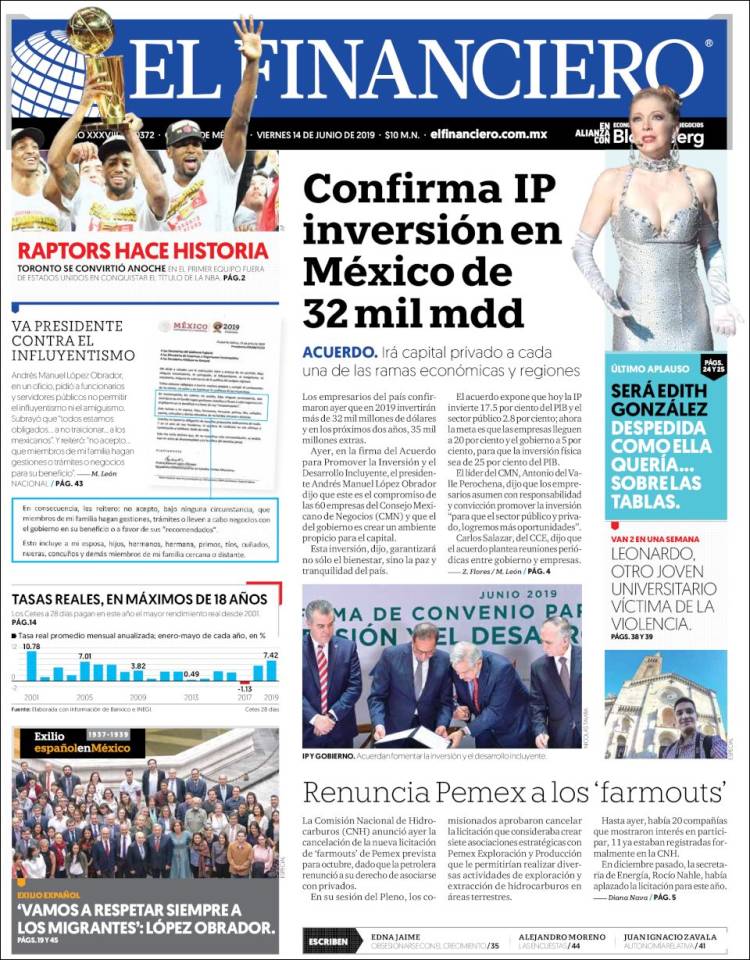 Portada de El Financiero (México)