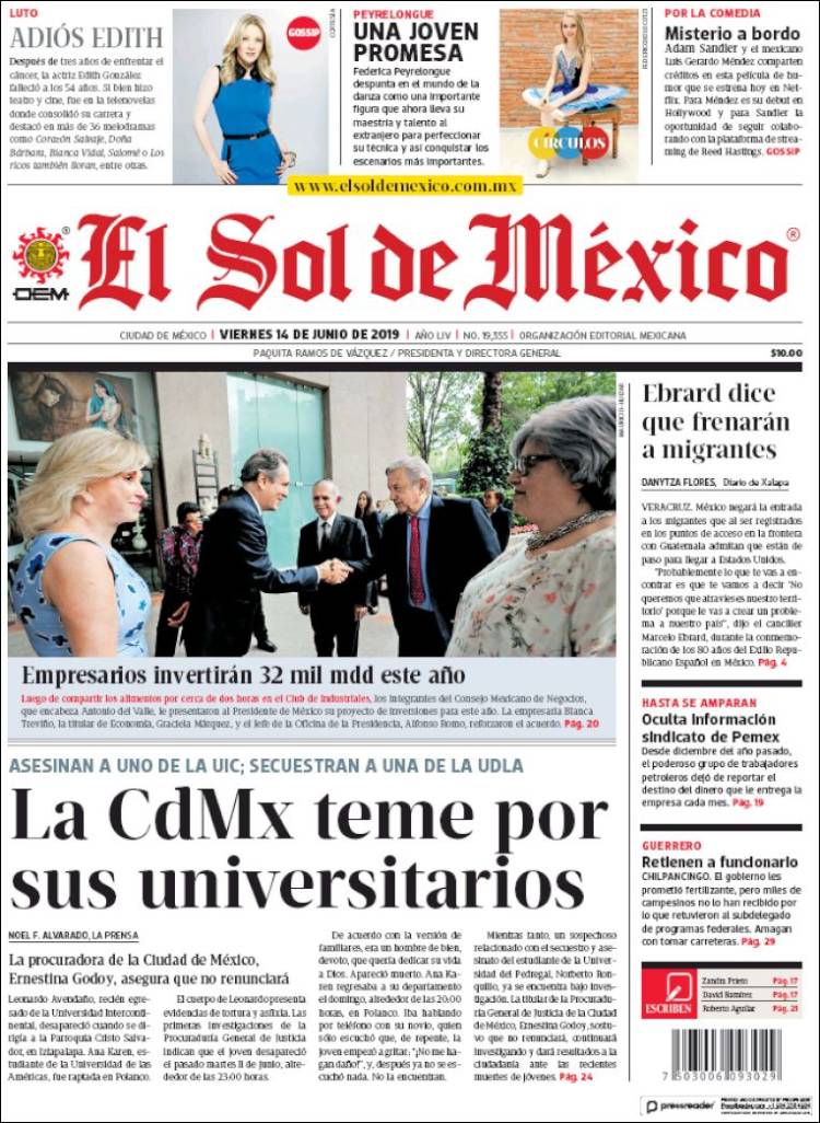 Portada de El Sol de México (México)