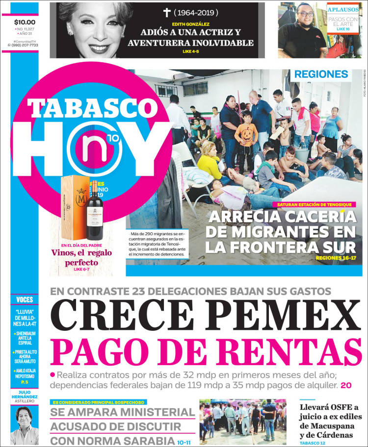 Portada de Tabasco Hoy (México)