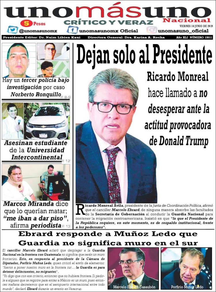 Portada de unomásuno (México)