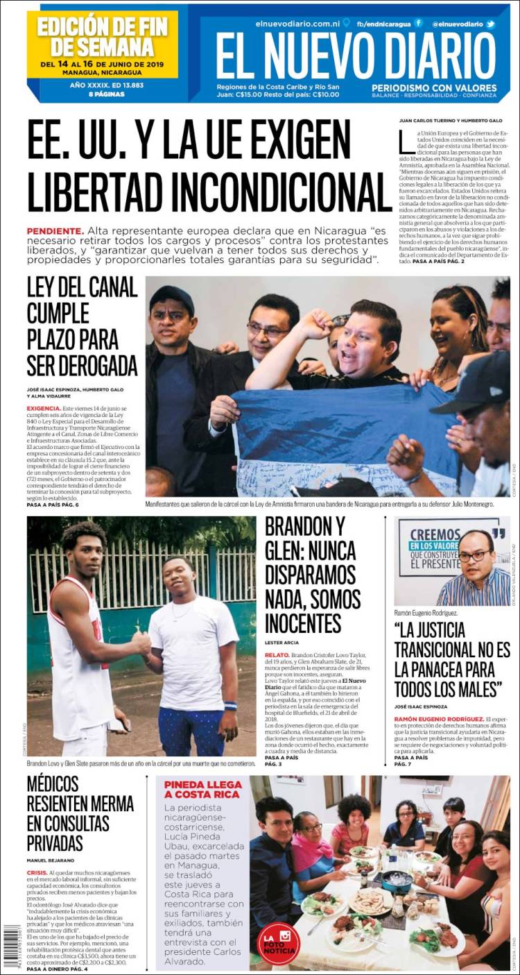 Portada de El Nuevo Diario (Nicaragua)
