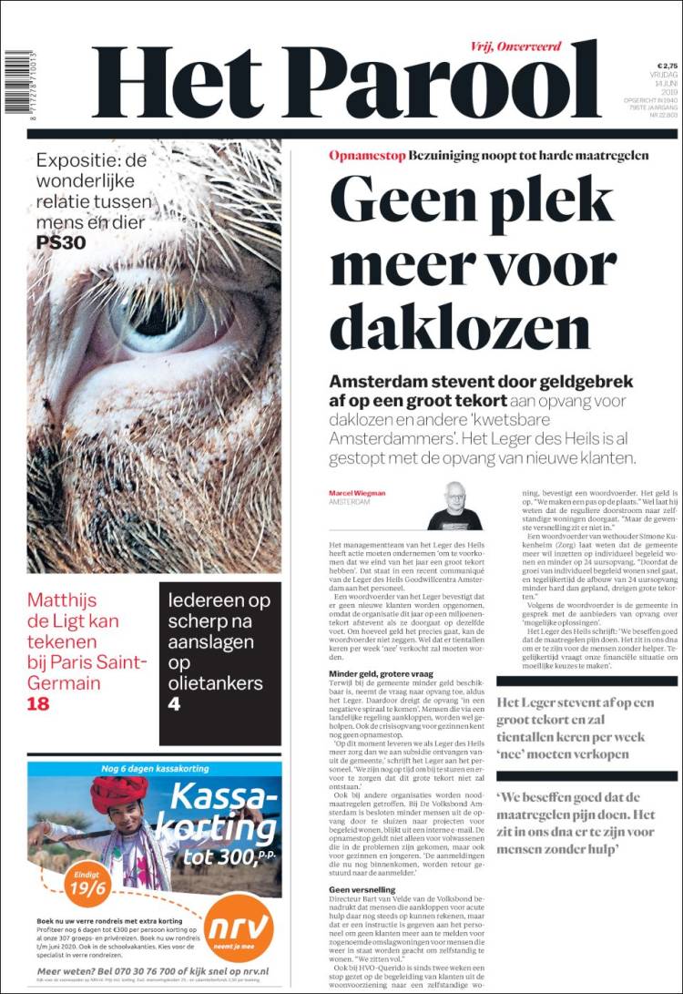 Portada de Het Parool (Pa&iacute;ses Bajos)