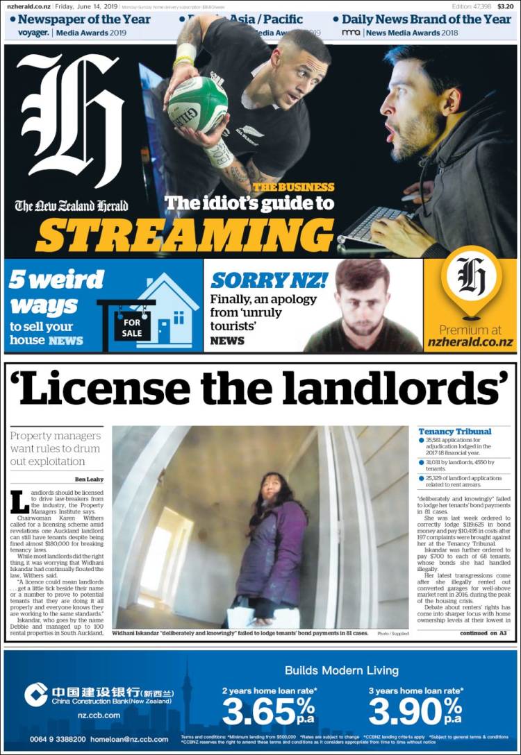 Portada de The New Zealand Herald (Nueva Zelanda)