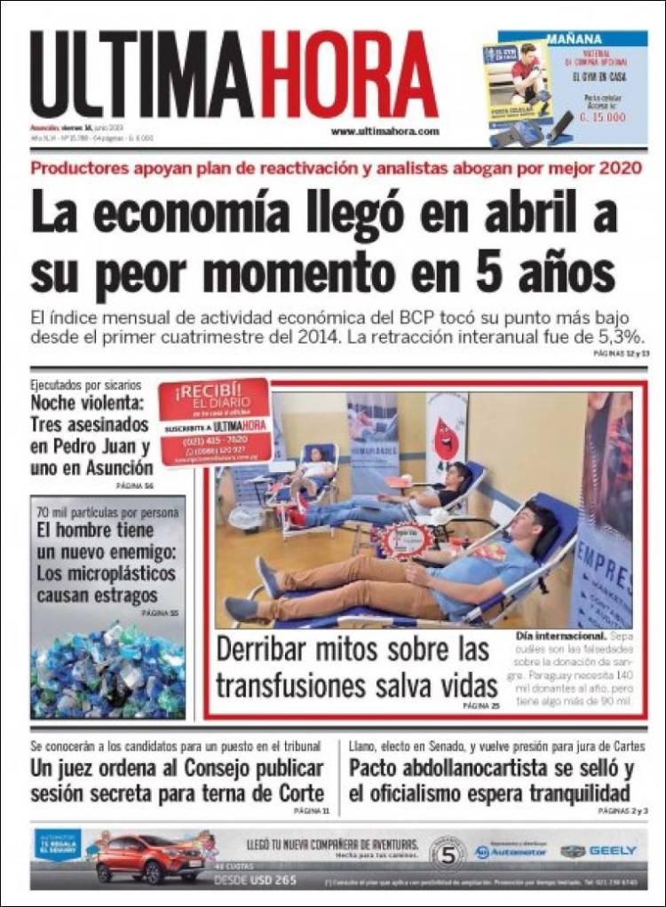 Portada de Última Hora (Paraguay)