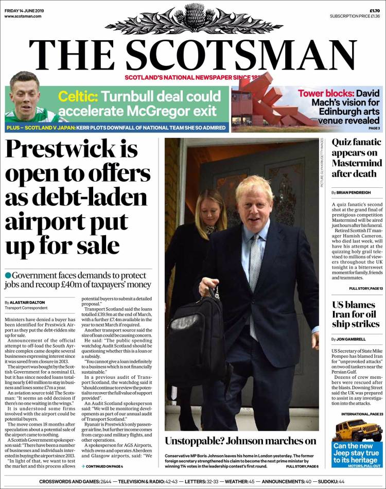 Portada de The Scotsman (Reino Unido)