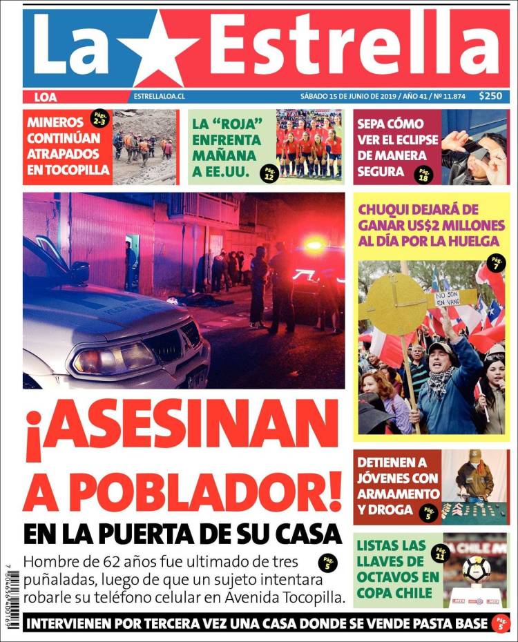 Portada de La Estrella de Loa (Chili)