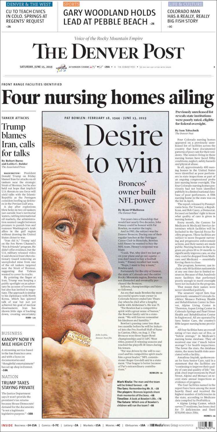 Portada de The Denver Post (USA)