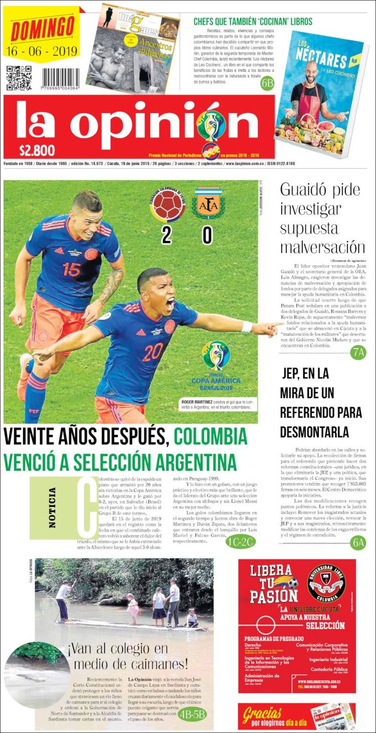 Portada de Diario La Opinion (Colombie)