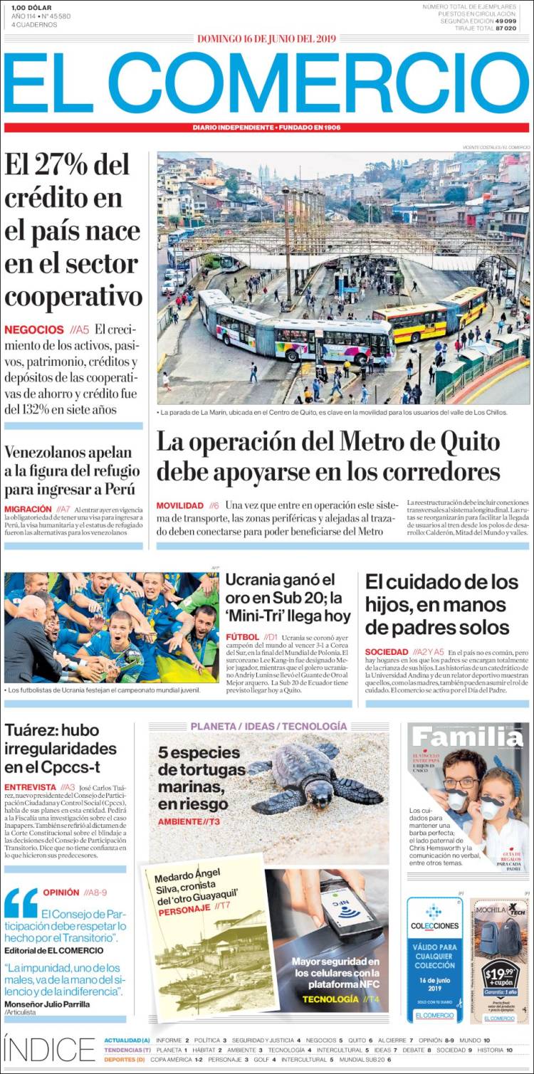 Portada de El Comercio (&Eacute;quateur)